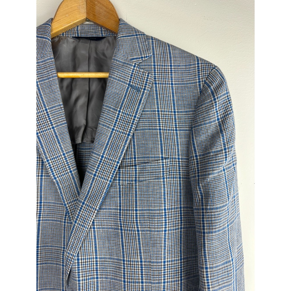 Brooks Brothers Linen Regent Fit Blue Brown Plaid Sport Coat Blazer Mens 40S 40 - Picture 4 of 14